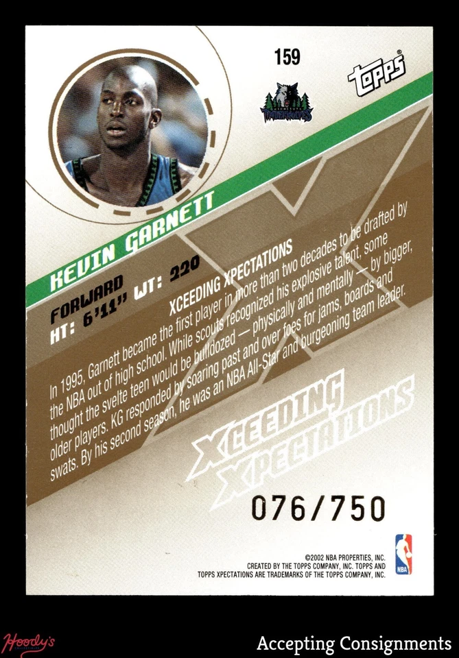 2002-03 Topps Xpectations #159 Kevin Garnett 76/750 TIMBERWOLVES - Image 2 of 2