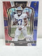 2025 Panini Select Premier Level Jarquez Hunter #119 Red & Blue Shock Prizm (RC)