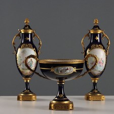 Trittico di Vasi Vintage Porcellana Bronzo Dorato Francia XX Secolo Originali