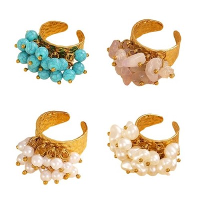Rhinestones Pearls Intertwined Rings Everyday Wear Jewelry