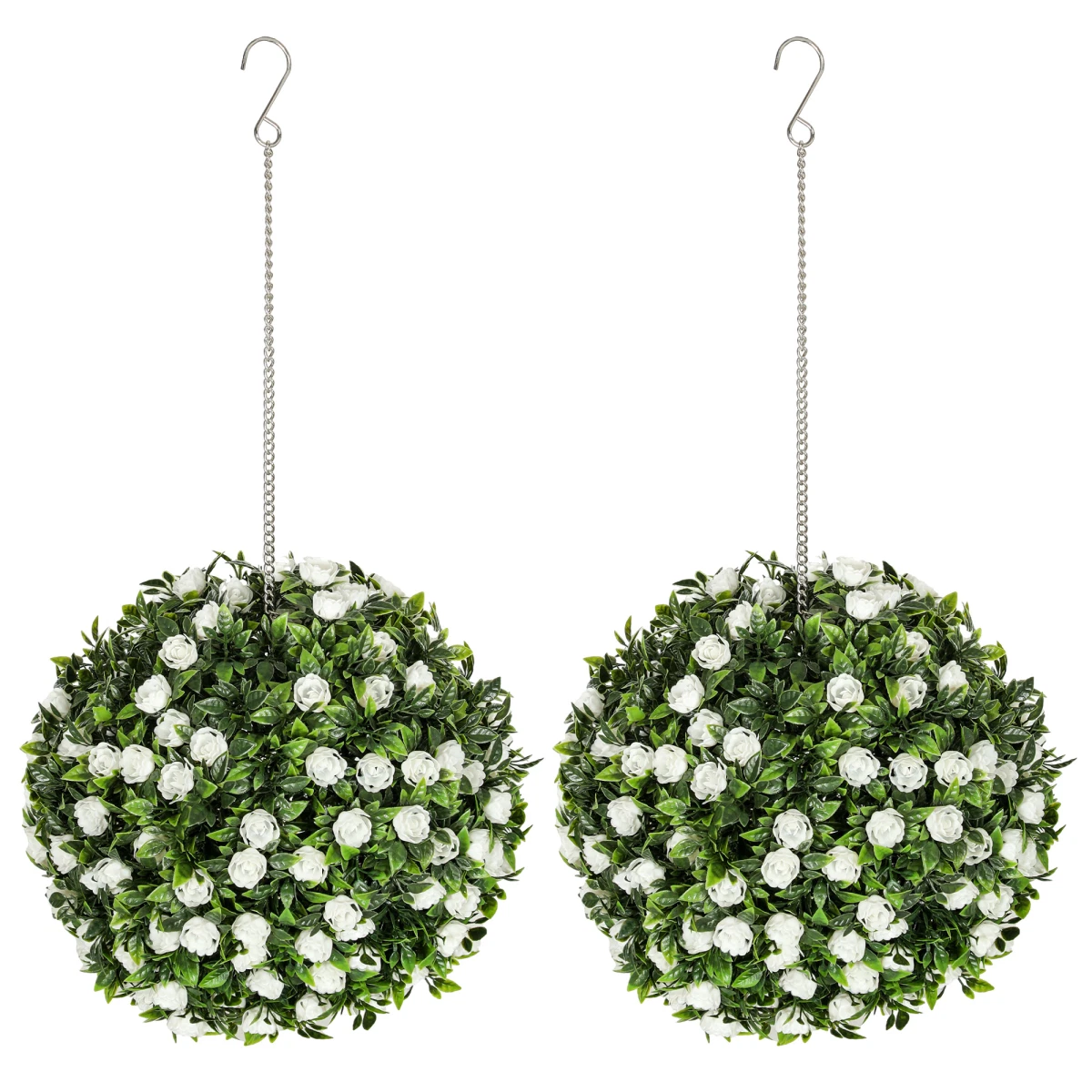 Topiary Rose Balls Set of 2 28cm White PE UV-Protected Ultra-Realistic DecorHome