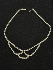 14 Inch Vintage Rhinestone Necklace Silver Tone Choker Style 20 