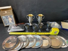 silverplate trophy plates goblets ashtray lot Queen City Silver Co. Irvinware +