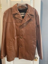 Vtg.Schott Brown Three Button Leather jacket Fur Lined Made In U.S.A. Used S46