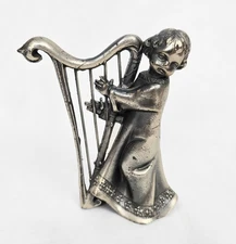 4.5 inch tall and 1.6 lbs Vintage Italian Pewter HARPIST Figurine, Italy, 1970s