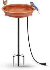 heated bird bath, stable 5-prong metal base thermostat control weather resist...
