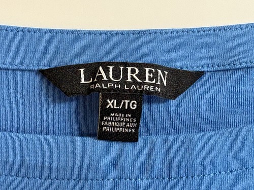 Lauren Ralph Lauren Women’s Blouse Size XL Blue Boat Neck Lace Up Side Nautical - Picture 3 of 9