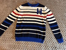 Tommy Hilfiger Boys Large 12-14 Striped Sweater Blue Red White Logo Pullover