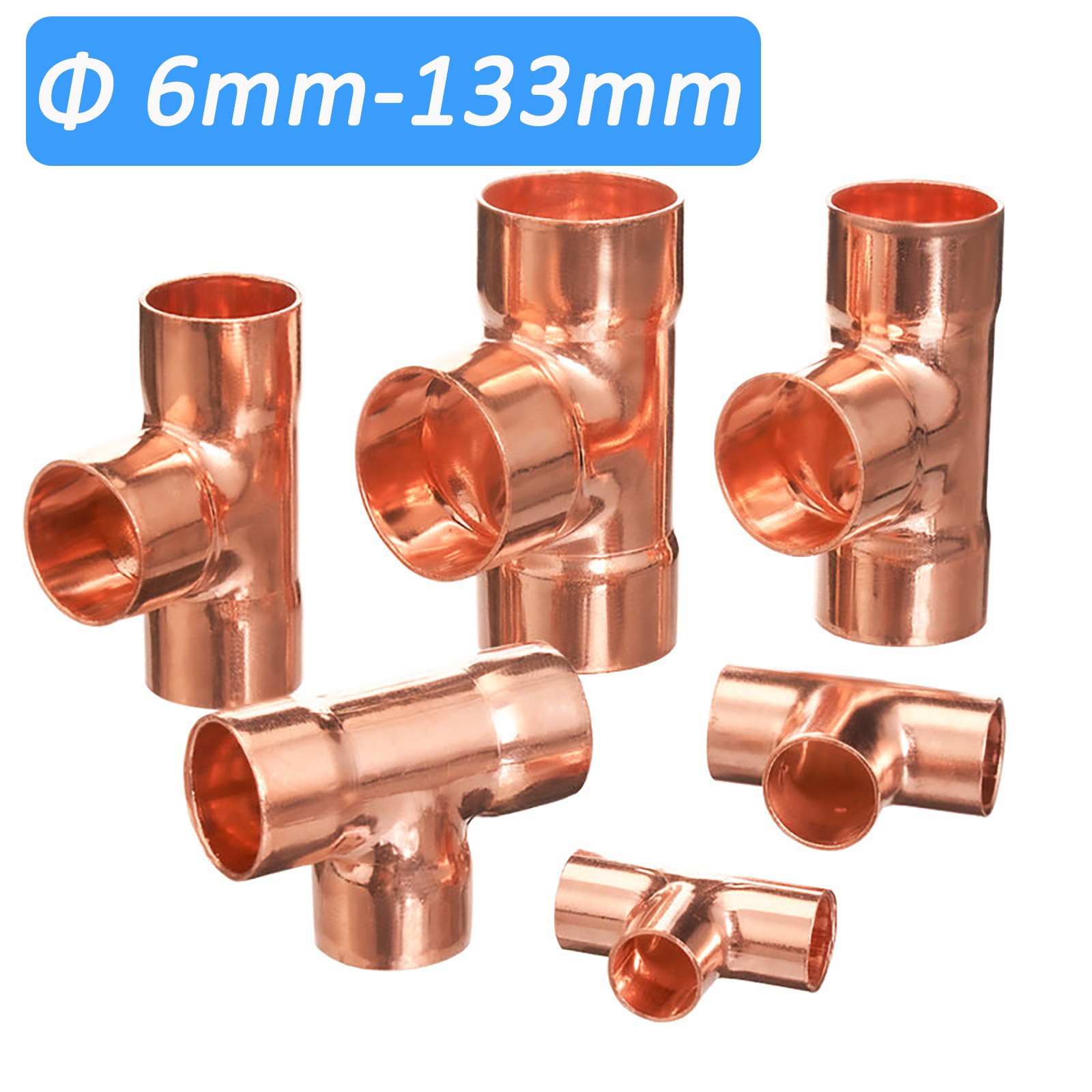 Copper Tee Fitting Equal 3-Way Solder Sweat 1/4" to 4" HVAC Refrigeration Pipe