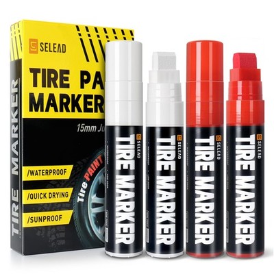 Tire Marker White Red - 8 Pack Paint Pens for Car Tires Lettering, Premium Profe