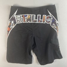 Billabong Metallica Board Shorts Mens 33 Black Limited Edition Vintage Surf Y2K 