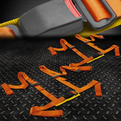 PAIR UNIVERSAL 4-PT 2'' STRAP DRIFT RACING SAFETY SEAT BELT BUCKLE HARNESS ORANGE