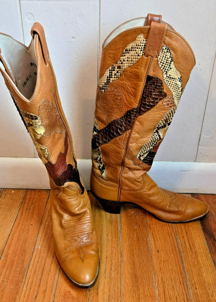 Larry Mahan Leather Brown Python/Snakeskin Cowboy… - image 2