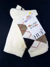 HUE Women's Argyle Boot Socks Casual, Ivory, One size