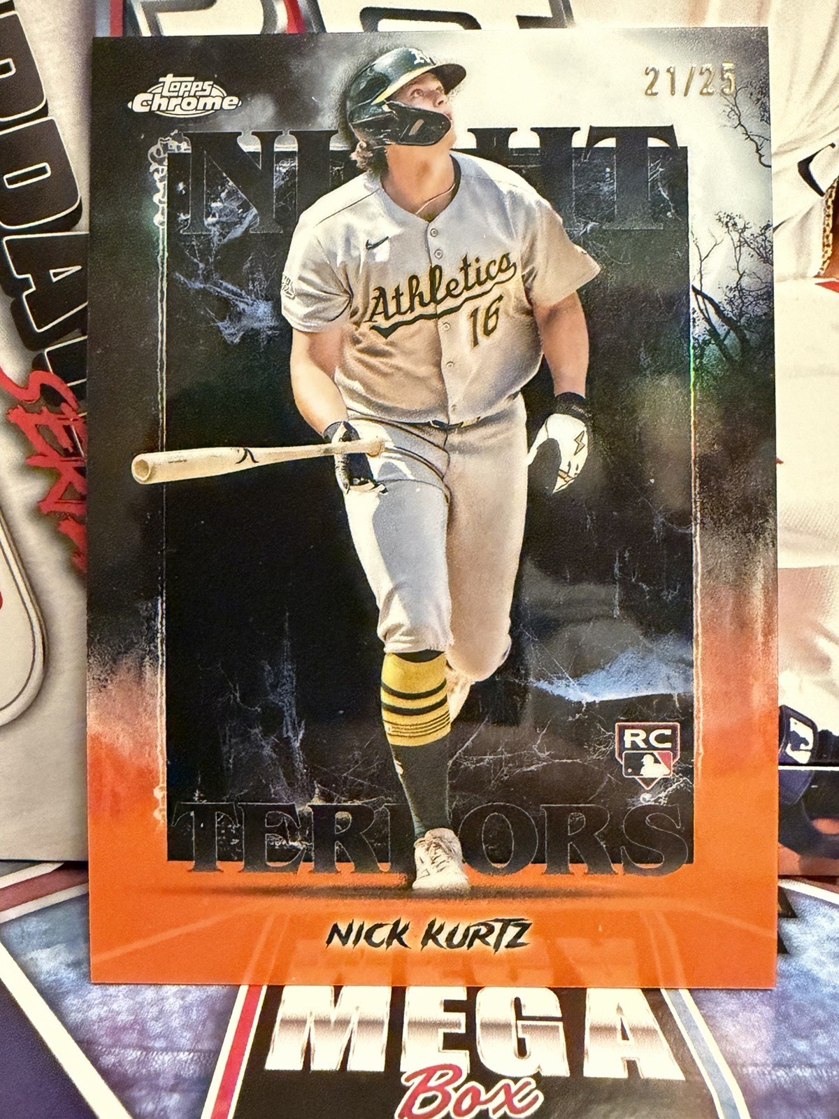 2025 Topps Chrome Update Nick Kurtz RC Night Terrors Orange 21/25 Oakland A’s
