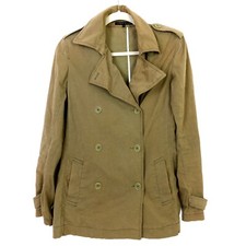Theory Womens Double Breasted Trench Coat Utility Cargo Jacket Tan Sz M USA Vtg