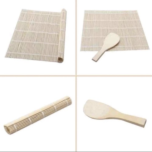 Bamboo Sushi Roller Mat & Rice Paddle Set, Asian Cooking Kitchen Roll Tools - Picture 2 of 7