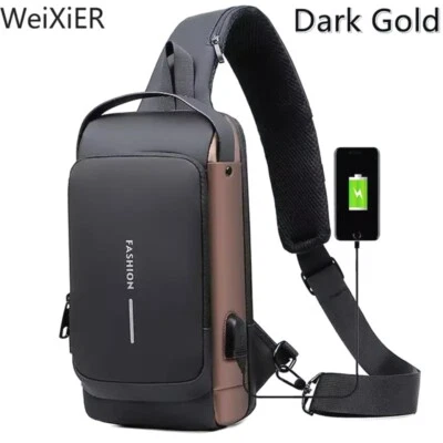Sac banane Unisexe à Bandoulière Multi Poches Etanche Antivol Chargement USB - Photo 1/4