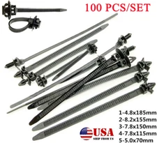 USA 100X Mixed Car Line Cable Ties Zip Tie Clip Wiring Loom Harness Fastener Kit