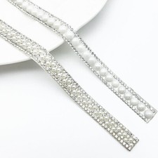 3Yards Self-adhesive Tape Edging Faux Pearl Rhinestone Strip Beaded Crystal Trim