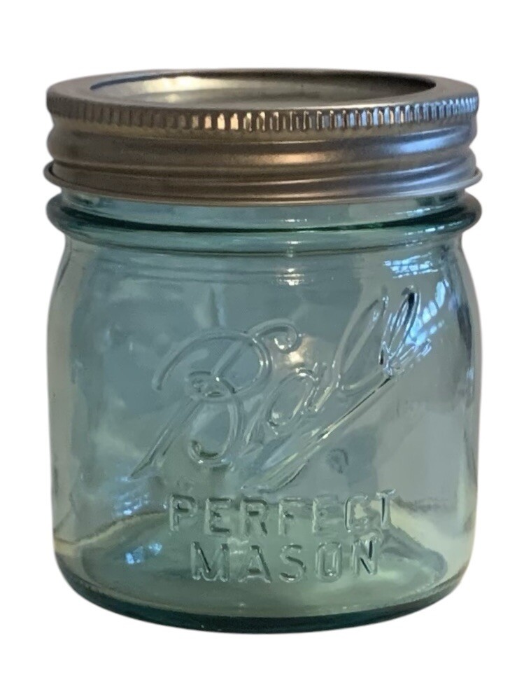 Blue Aqua Ball Half Pint Vintage Mason Jar With Lid And Band Collector's Edition