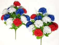 (2 pcs) 17" Red White Blue Multicolored Silk Flower Bush Home Yard Craft Holiday
