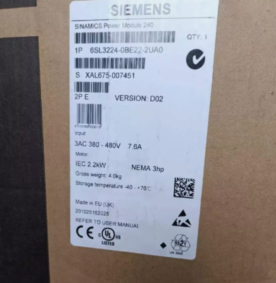 6SL3224-0BE22-2UA0  New Siemens G120 Power Module PM240 6SL3224-0BE22-2UA0