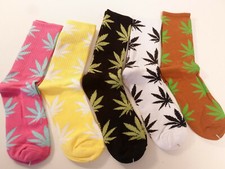 5 Pairs Lot Marijuana Weed Pot Leaf Thin Crew Skateboarding Socks C4