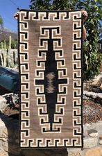 ANTIQUE NAVAJO WEAVING RUG NATURAL CHURRO WOOLS AUTHENTIC NATIVE c1930 62”x29”