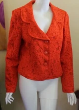 NWT St.John Knits $1795 Sz 12 Rich Burnt Orange Floral Woven Lace Knit Jacket