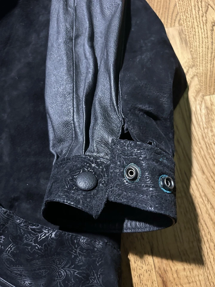 Gabardina de cuero Wilson’s para mujer XL negra cachemira botones pattereados romance Foto 4 de 4