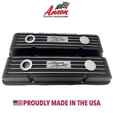 Small Block Chevy Super Sport Classic Black Finned Valve Covers - Ansen USA