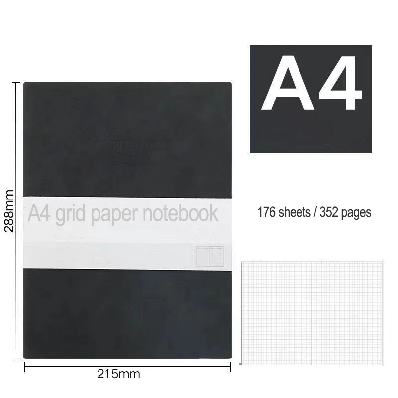 Large A4 Leather Grid Paper Notebook 352 Pages Graph Paper Diary 8.3" x 10.6" - Image 4 of 4