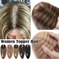 Women Topper Hairpiece Clip In Remy Human Hair Top Toupee Silk Base Thin Hair US