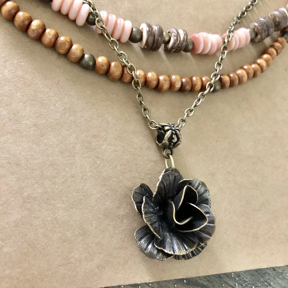 Necklace 3 Pc Set Crazy Lace Teardrop & Dragonfly Rose OOAK Artisan USA 1653 - Image 3 of 4