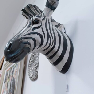 Zebra Kopf Büste Innenarchitektur Wohndeko Tier Statue schwarz-weiß Zebra