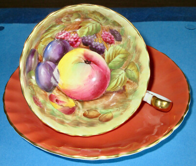 Aynsley Cup & Saucer Orchard Fruit Signed D. Jones Fine Bone China 1930s