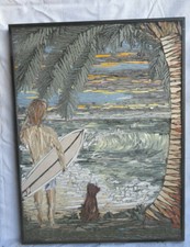 Original Custom one of a kind Tile Mosaic 24x18 Going surfing with my dog