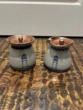 Porcelain Pottery Shop Cream And Covered Sugar Lighthouse Containers With Lids