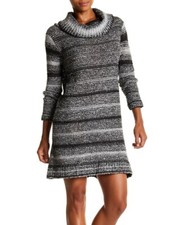 Cotton Emporium 161030 Women's Turtleneck Sweater Dress Black/Gray Sz. XS