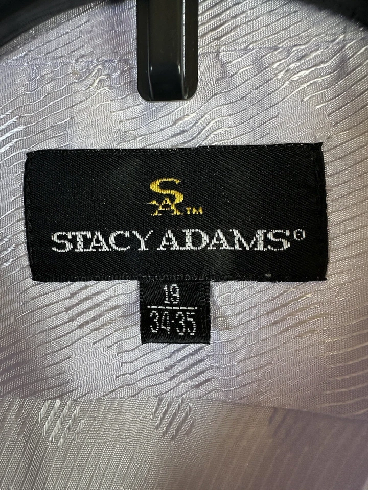 Camisa Stacy Adams Abotonada 19 34/35 Patrón Plateado/Púrpura Lunares Puños Franceses Foto 4 de 4