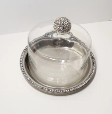 Rhinestone CAKE PASTRY Cheese Cookie KEEPER GLASS DOME Cloche Server 