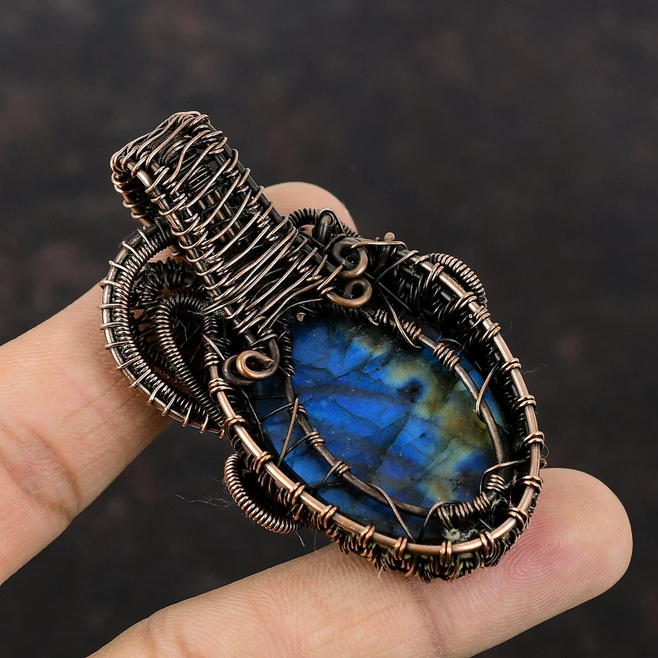 Уникальный кулон из проволоки лабрадорита с деревом жизни ручной работы из меди 2,68 дюйма - Изображение 4 из 4