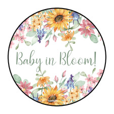 30 BABY IN BLOOM STICKERS ENVELOPE SEALS LABELS 1.5" ROUND FLORAL BABY SHOWER