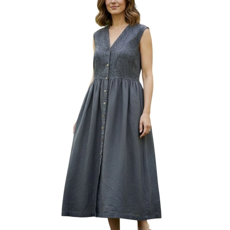 chinese dress ladies The Poet Dress in Green Striped Linen Green Striped Linen / 2024RES265 GSL / 3
