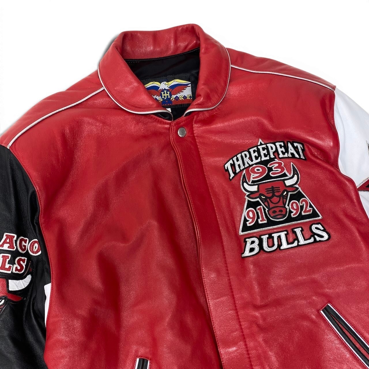 Jeff Hamilton Chicago Bulls Leather Varsity Jacket S Red White Vintage BC image 5