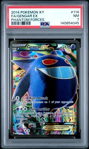 2014 POKEMON XY PHANTOM FORCES #114 FULL ART/GENGAR EX PSA 7