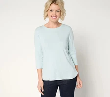 Denim & Co. Essentials Cotton Slub Rib 3/4 Sleeve Top 100% Cotton A679083