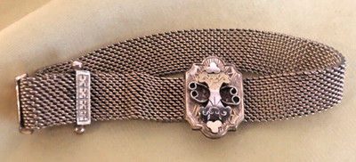 Antique W.E.W & Co Victorian Bracelet Mesh Slide w Charm Gold Fill Adjustable
