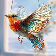 Hummingbird Sun Catcher Window Hanging 8 Acrylic Stained Glass Look Garden Deco